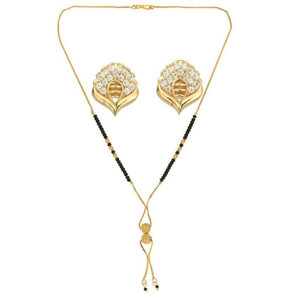 AanyaCentric Gold-Polished Short Mangalsutra Set with Earrings