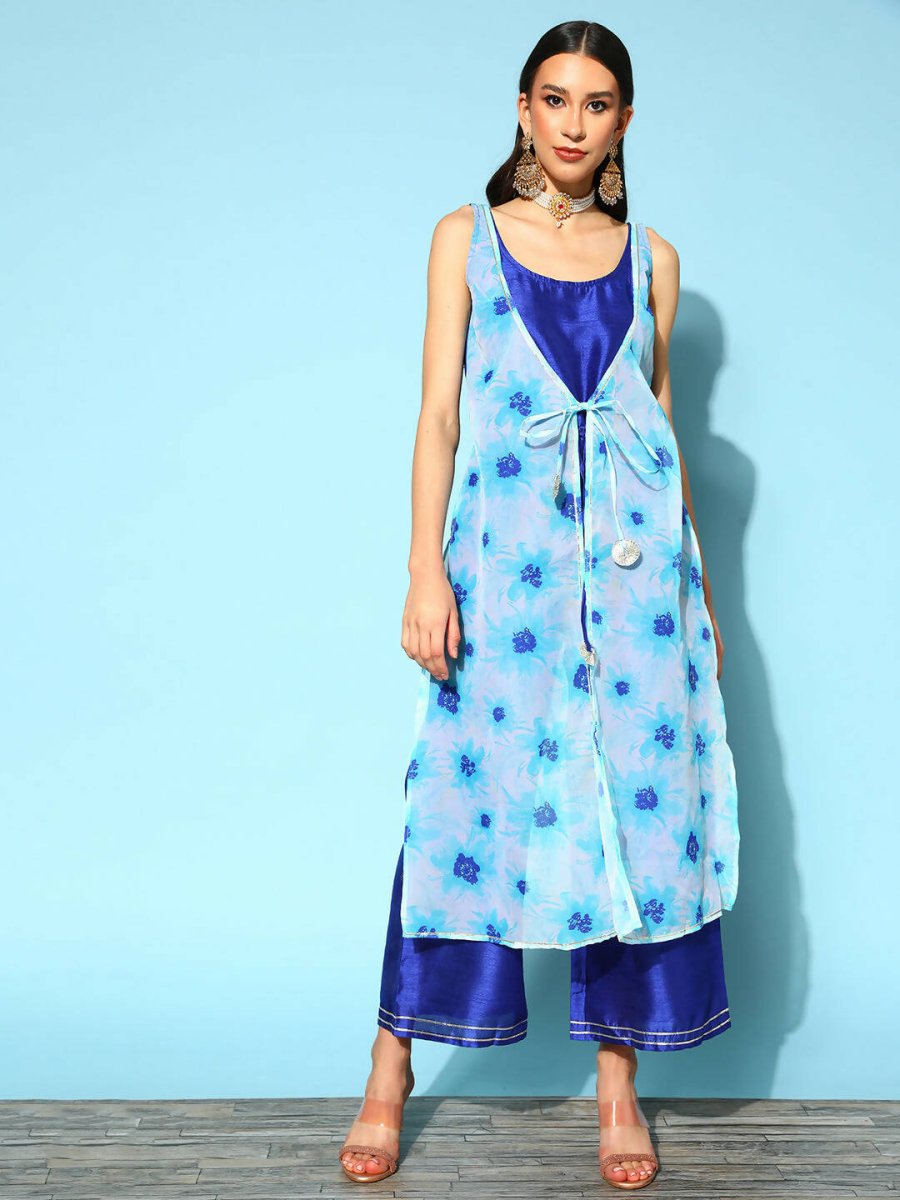Ahalyaa Womens Royal Blue Poly Silk Printed Jumpsuit