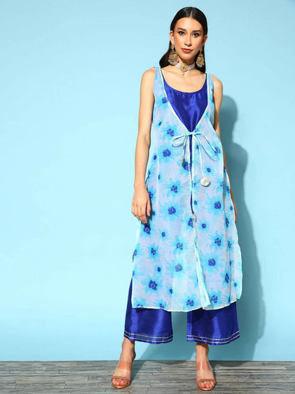 Ahalyaa Womens Royal Blue Poly Silk Printed Jumpsuit