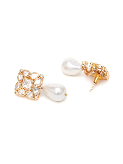 Kundan Studs with Pearl Drop (Gold) - Ruby Raang