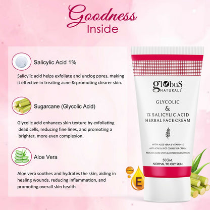 Globus Naturals Glycolic & 1% Salicylic Acid Herbal Anti Acne Face Cream