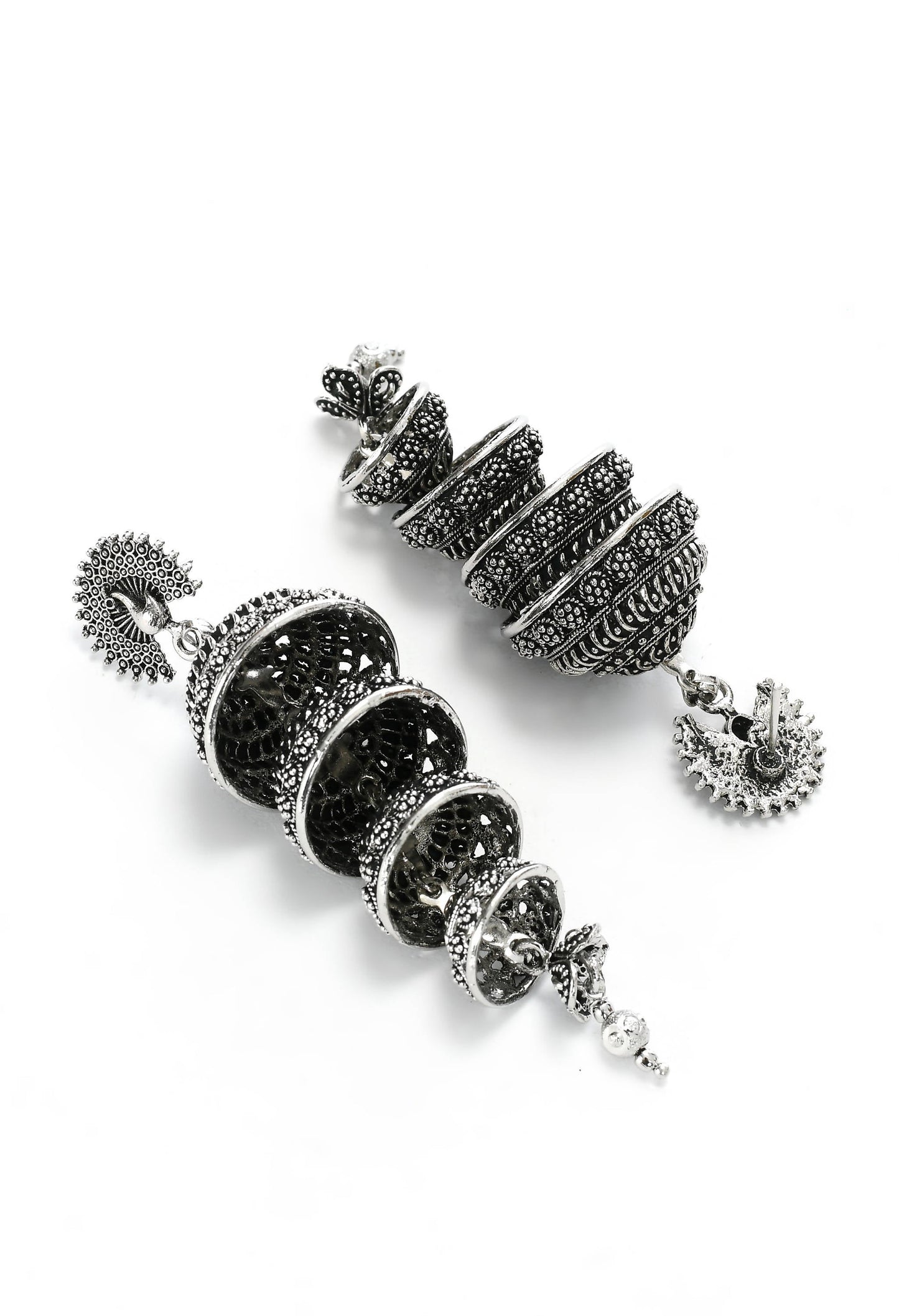 Mominos Fashion Johar Kamal Peacock Design Silver Colour Earrings