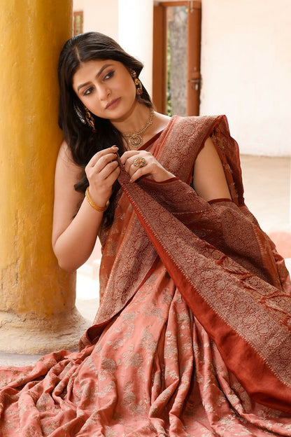 Joban Fashion Amber Crepe Chiffon Pure Handloom Banarasi Silk Saree
