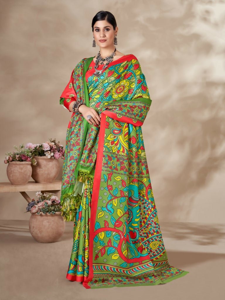 Aayaa Designer Winter Collection Printed Saree With Shawl - Multi Color