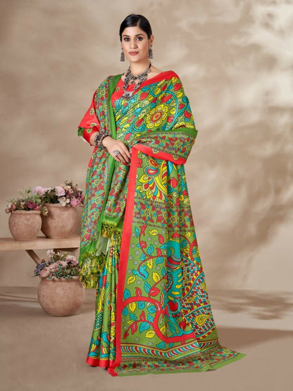 Aayaa Designer Winter Collection Printed Saree With Shawl - Multi Color