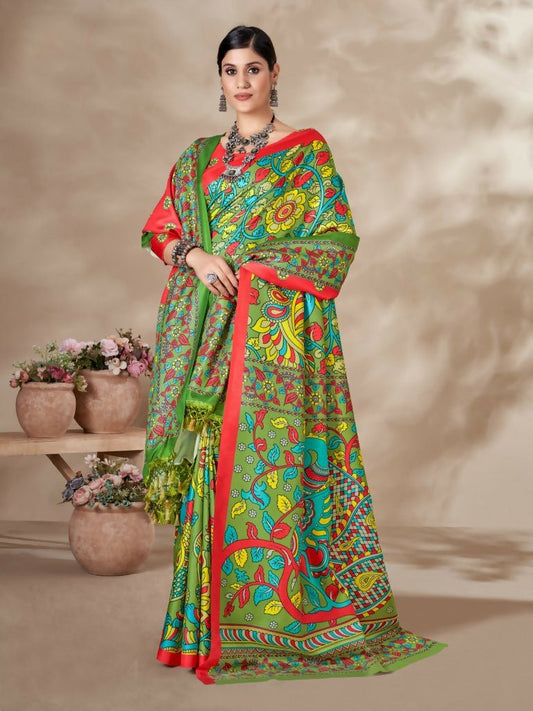 Aayaa Designer Winter Collection Printed Saree With Shawl - Multi Color