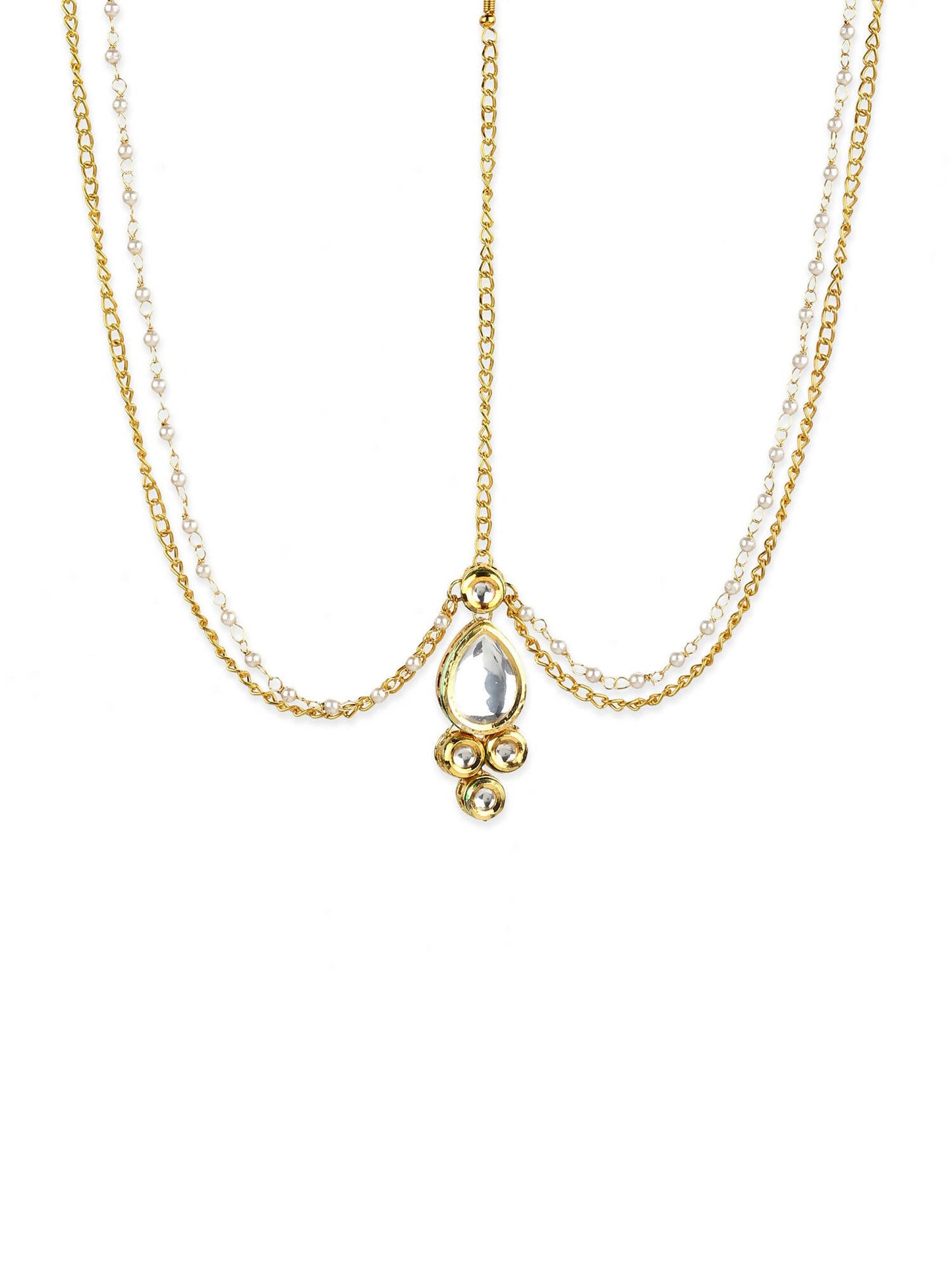 Gold-Polished Kundan Mathapatti - Ruby Raang