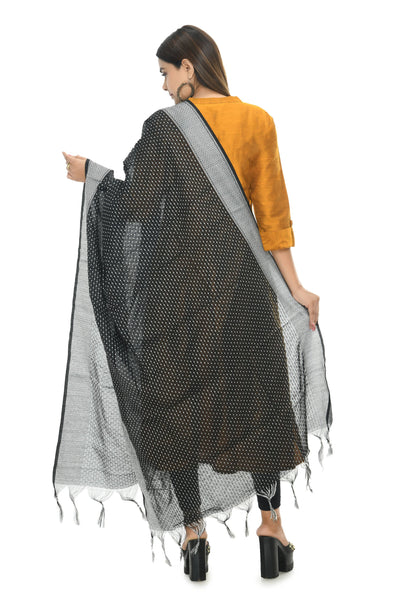 Mominos Fashion Moeza Handloom Cotton Black Dot Dupatta