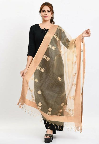 Mominos Fashion Moeza Women's Orgenza All Over Chikan Work Golden Dupatta