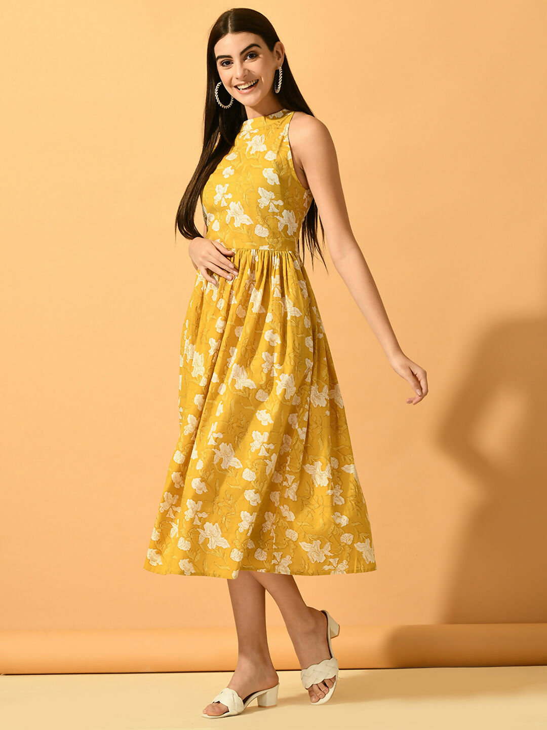 Myshka Women's Yellow Fit and Flare Party Dress