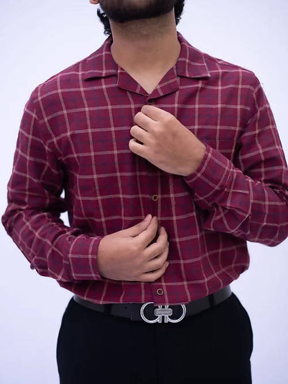 Diva Globe Checkard Lapel Collar Shirt