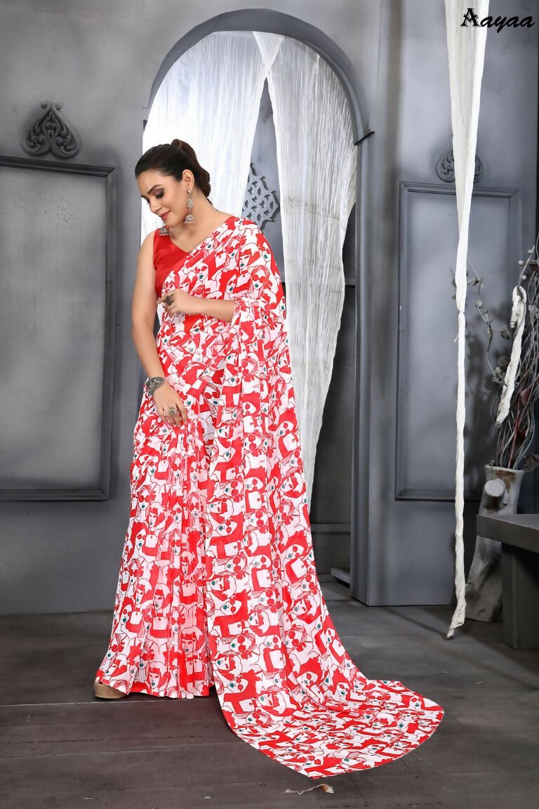 Aayaa Designer Printed Georgette Saree - Multi Color
