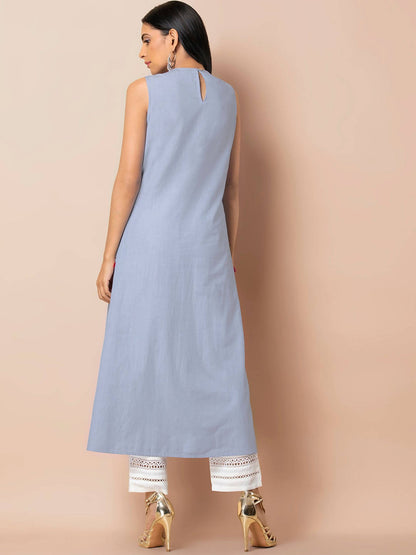 Indya Women Blue Solid A-Line Kurta