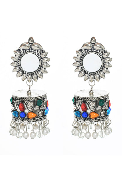 Mominos Fashion Johar Kamal Women Multi Kundan Oxidised Jhumkas