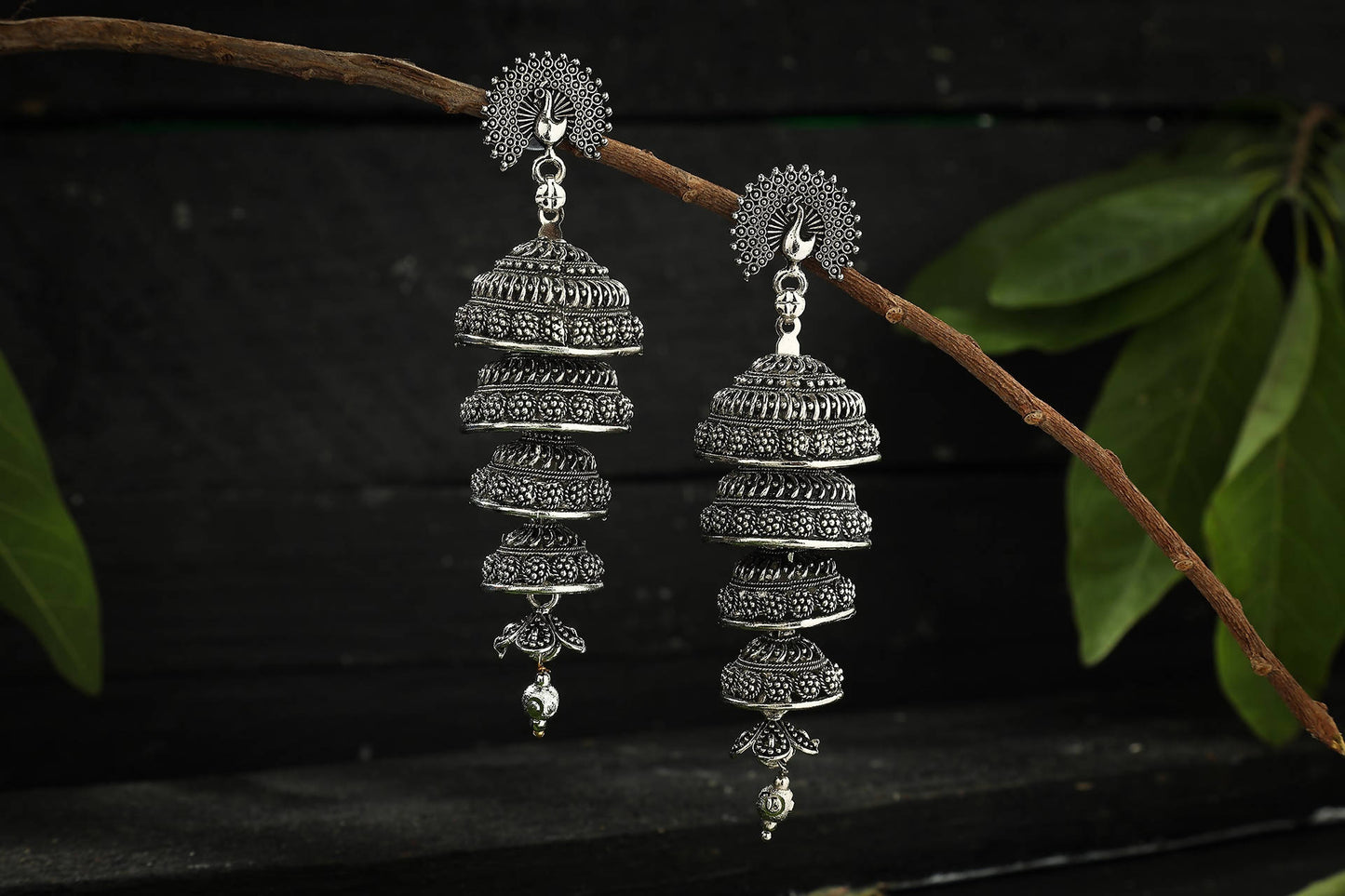 Mominos Fashion Johar Kamal Peacock Design Silver Colour Earrings
