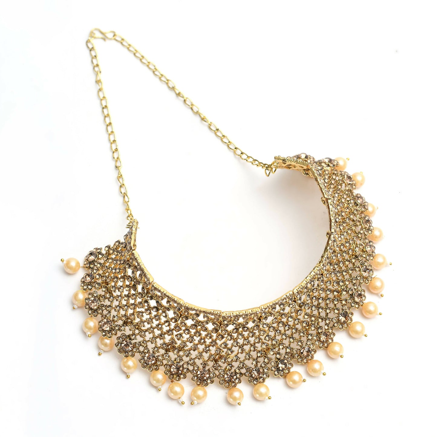 Mominos Fashion Johar Kamal Traditional Rajwadi Design Heavy Golden Color Necklace Set