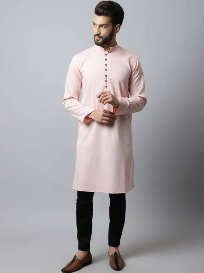 Even Apparels Pink Color Linen Pure Cotton Men's Kurta With Side Placket (SLD070)