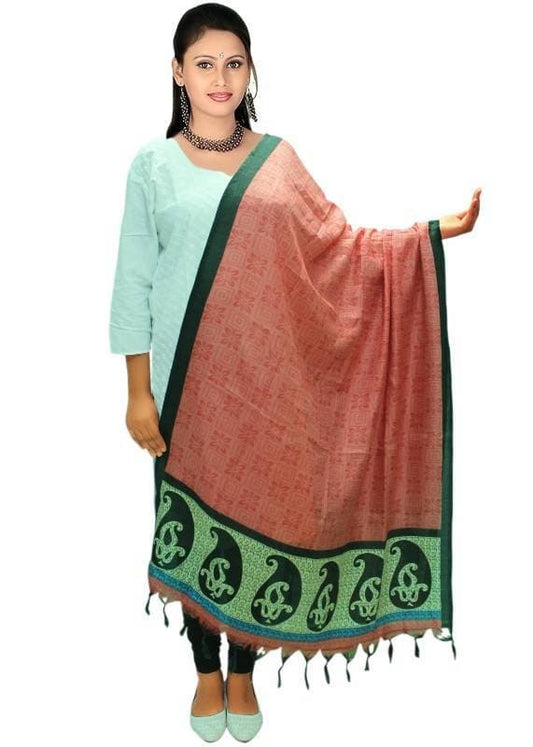 Vamika Brown and Green Color Printed Bhagalpuri Silk Dupatta