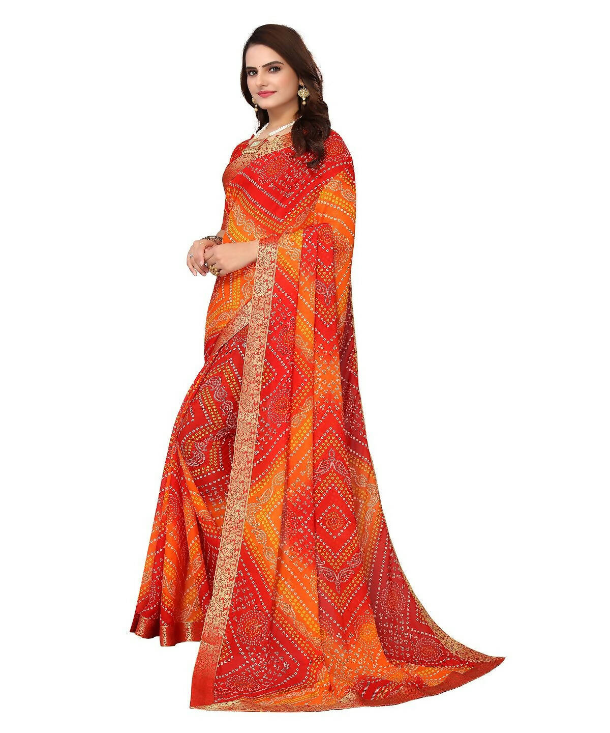 Vamika Red Georgette Printed With Lace Saree (VERA RED)