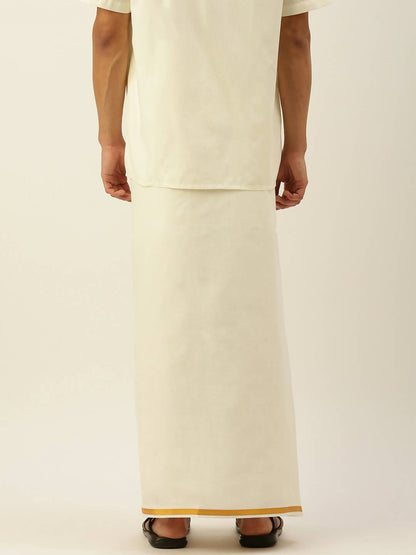 Ramraj Cotton Mens Pure Cotton 1/2 Inch Gold Jari Dhoti - Cream