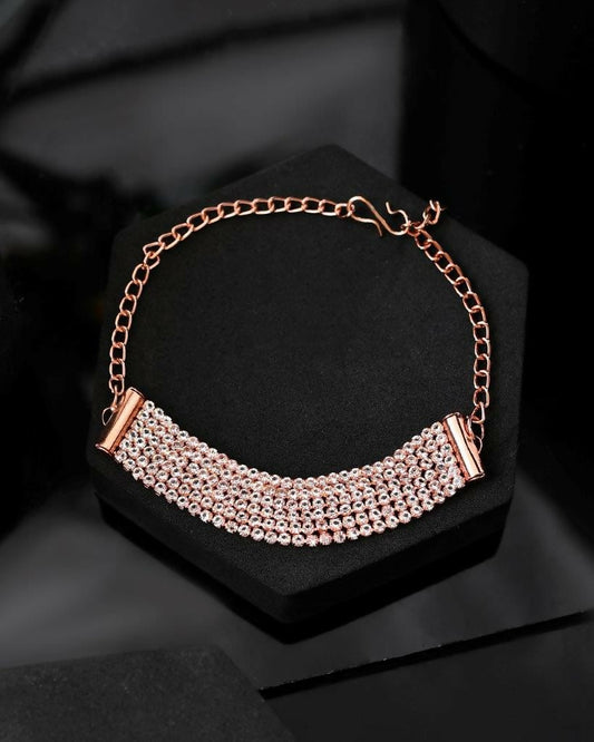 VOJ Gold-Polished AD Studded Multi Layar Charm Bracelet