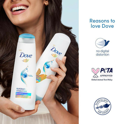 Dove Glycolic + Hydration Shampoo With 5% Hydra-Glycol For Upto 100 Hours Of Hydrated, Fluid Hair