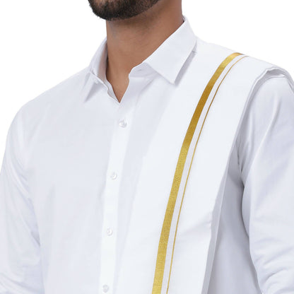 Ramraj Cotton Mens Wedding Set White Regular Dhoti, Shirt & Towel
