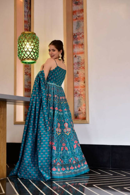 Partywear Designer Light Steel Blue Pure Maslin Gown - Anbazaar