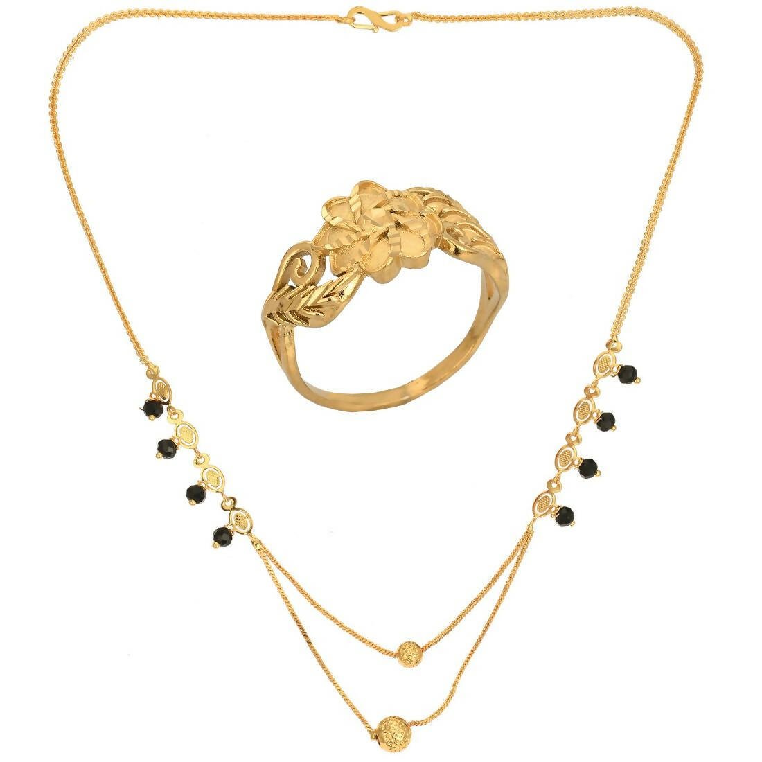 AanyaCentric Gold-Polished Mangalsutra & Ring Set