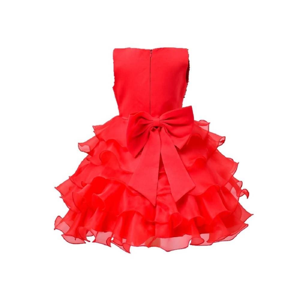 Asmaani Baby Girl's Red Color Satin Knee Length Frock (AS-DRESS-22068)