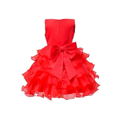 Asmaani Baby Girl's Red Color Satin Knee Length Frock (AS-DRESS-22068)