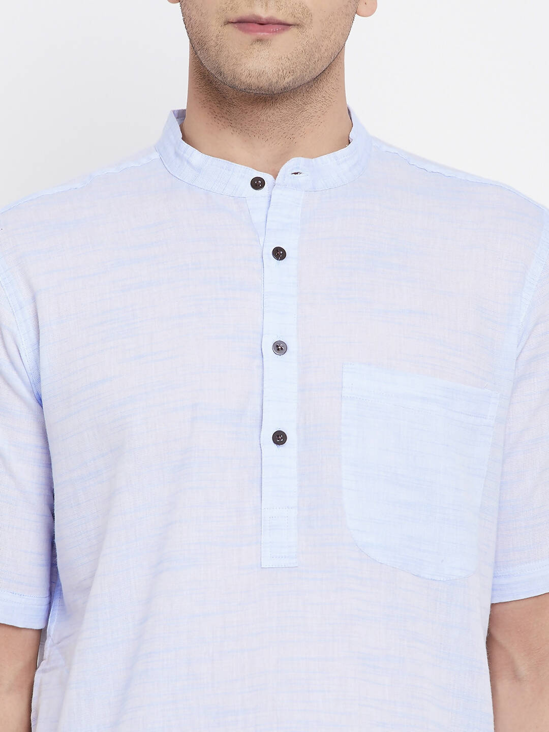 Even Apparels Blue Color Pure Cotton With Band Collar Men's H/S Kurta