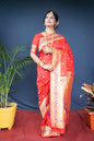 Jyoti Fashion Women's Red Paithani Silk Zari Woven Saree with Blouse