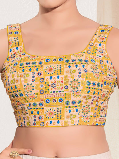 Joban Fashion Yellow Viscose Rayon Padded Blouse With Square Neck Sleeveless