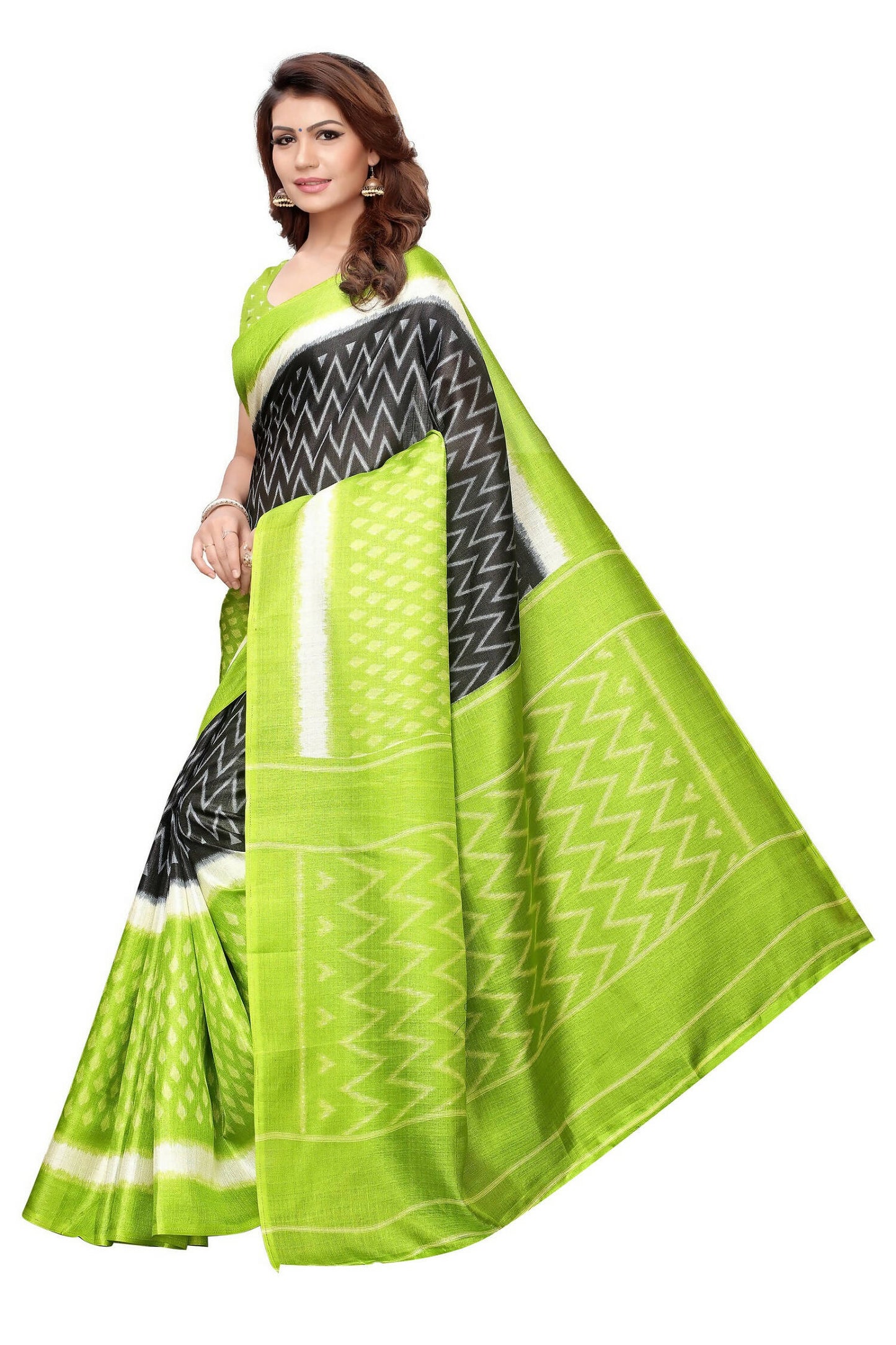 Vamika Mehandi Green Kalamkari With Jhalar Khadi Silk Saree