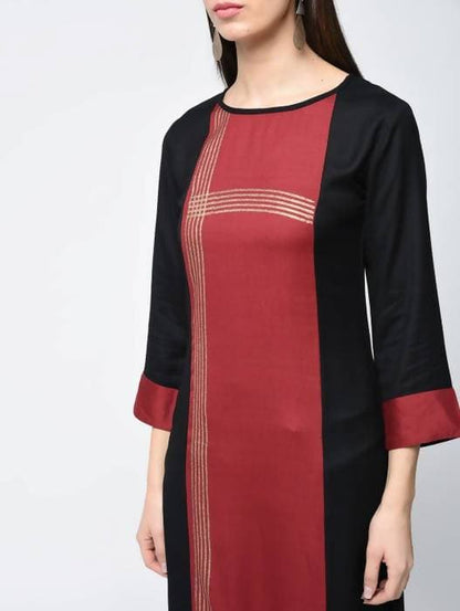 Aniyah Rayon Block Printed Red Color Straight Kurta (AN-115K)