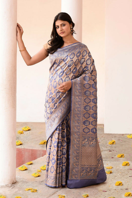 Joban Fashion Lavender Pure Katan Pure Handloom Banarasi Silk Saree