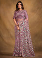 Light Purple Velvet Texture Net Designer Saree with Unstitched Blouse - Norita Mahitha