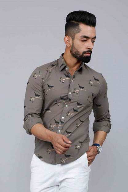 Miravan Men's Grey Floral Print Casual Shirt