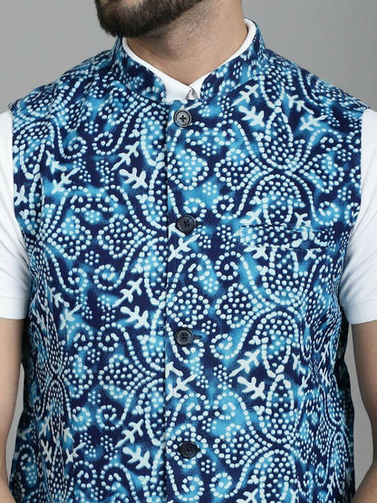 Even Apparels Nehru Jacket With Welt Pockets - Blue
