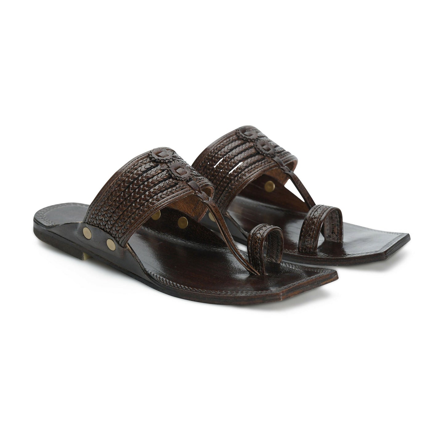 Stepsoft Men'S Brown Sqaure Toe Kolhapuri Chappal | Handcrafted Leather Slip-On Ethnic Footwear