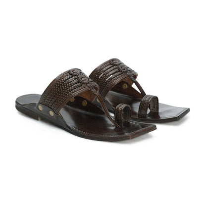 Stepsoft Men'S Brown Sqaure Toe Kolhapuri Chappal | Handcrafted Leather Slip-On Ethnic Footwear