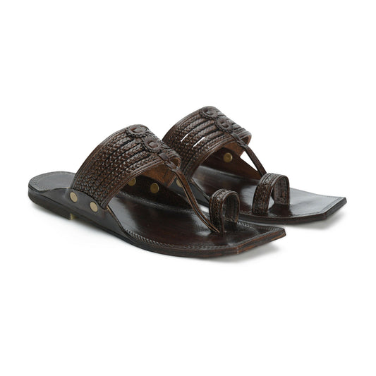 Stepsoft Men'S Brown Sqaure Toe Kolhapuri Chappal | Handcrafted Leather Slip-On Ethnic Footwear