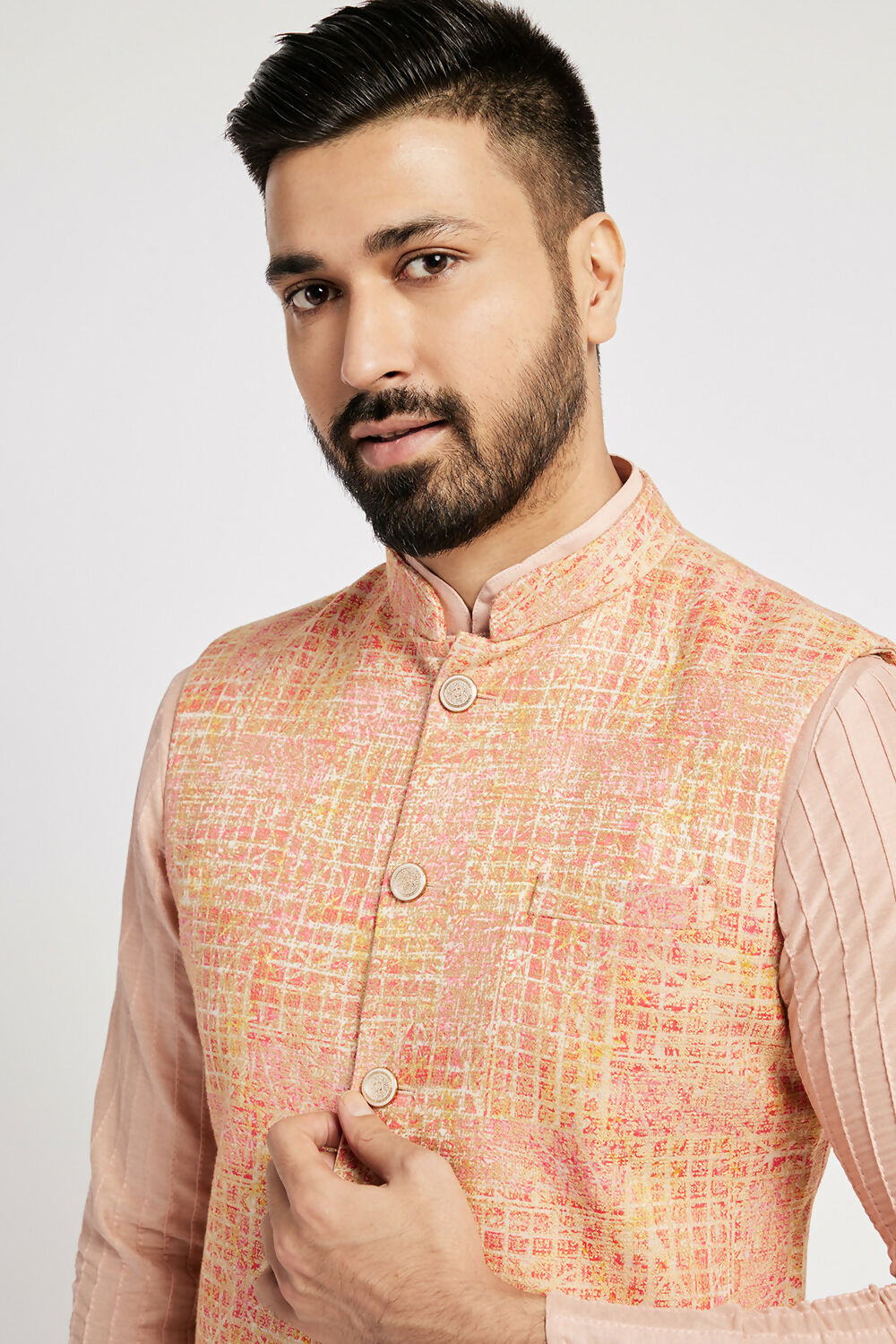 Ethnic India Pink Bundi Men's Jacket Abstract Blended