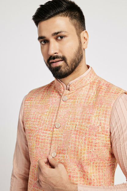 Ethnic India Pink Bundi Men's Jacket Abstract Blended