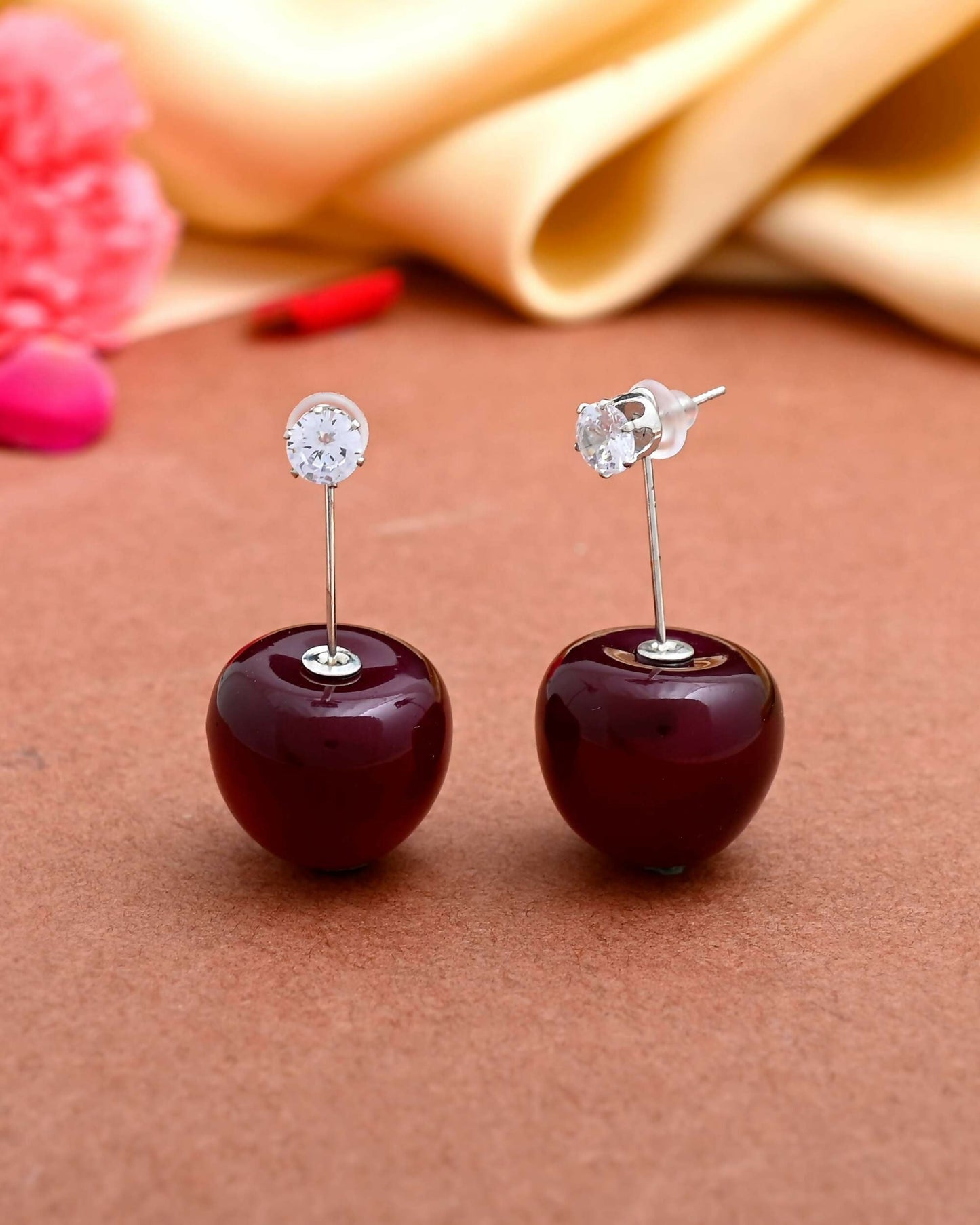 VOJ Gold-Polished Cherry Drop Earrings