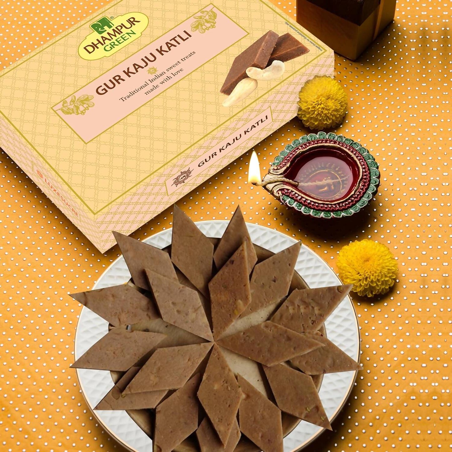 Dhampur Green Gur Kaju Katli