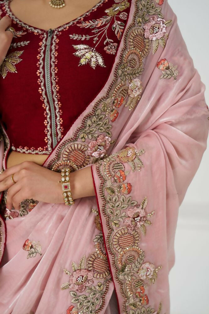 Kesar Fab Graceful Pink Zari And Sequins On Rich Fendi Silk Saree