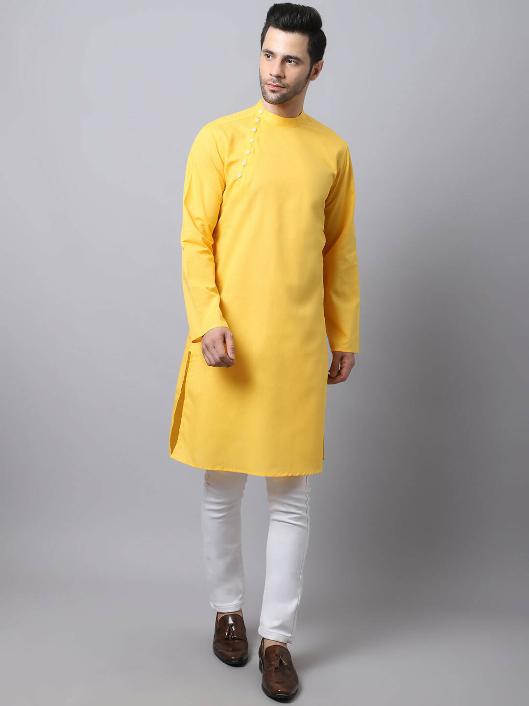 Even Apparels Yellow Pure Cotton Men's Kurta With Side Placket
