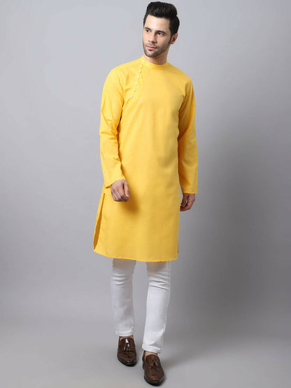 Even Apparels Yellow Pure Cotton Men's Kurta With Side Placket